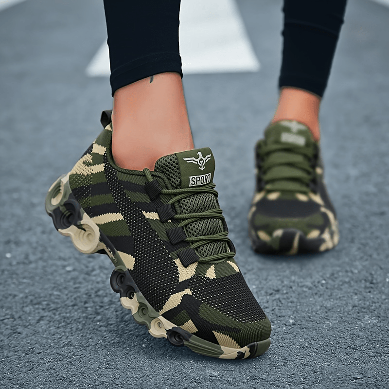 Women's Camouflage Graphic Low-top Lightweight Sports Shoes, Wear-resistant And Anti-slip Comfort Hiking Shoes, Breathable Mesh Sneakers